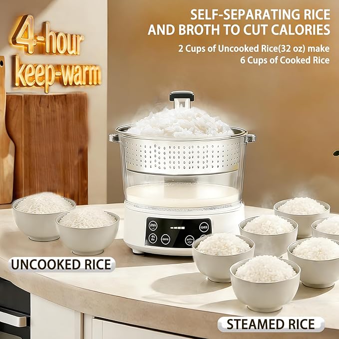 3L Low Carb Rice Cooker Multi-Rice Cooker with Auto Lift Filter Basket Separate Rice from Soup Steam or Boil Smart Touchscreen Precise Temperature Control for Home Use