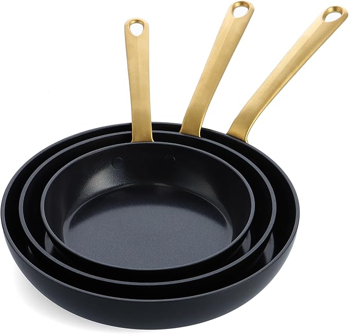 GreenPan Craft 8” 9.5” and 11” 3 Piece Frying Pan Skillet Set Healthy Ceramic Nonstick Non-Toxic PFAS-Free Dishwasher Safe Oven Safe Black