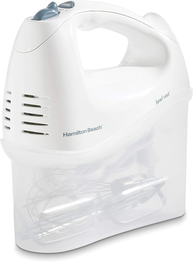 Hamilton Beach 2 Slice Extra Wide Slot Toaster with Bagel &amp Defrost Settings Shade Selector (22633) and Hamilton Beach 6-Speed Electric Hand Mixer with Whisk Traditional Beaters (White)