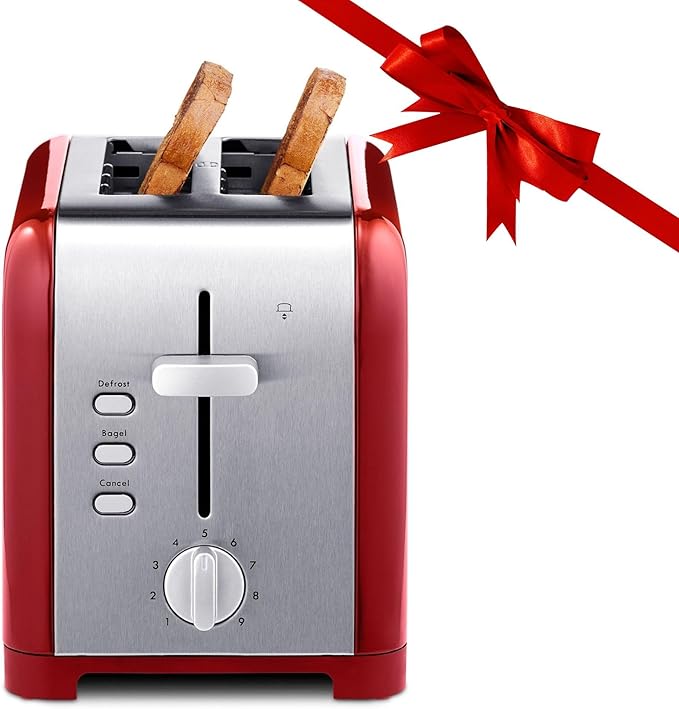 Kenmore 2 Slice Toaster Stainless Steel with Bagel Cancel Defrost Function and Extra Wide Slots Toasters Removable Crumb Tray Red
