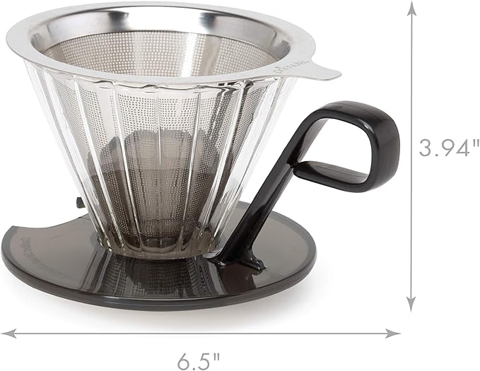 Primula Seneca Pour Over Coffee Maker Removable Ultra Fine Micro Mesh Stainless Steel Filter 4.8 x 4.8 x 4.8 inches Black