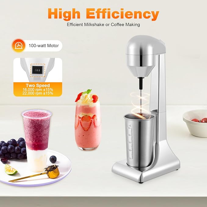 100W Milk Shaker Machine 110V/60 Hz Electric Milkshake Blender Maker Household Commercial Drink Mixer with 500 Ml Stainless Steel Cup Mixed Drink Maker Machine 23000r/Min Speed