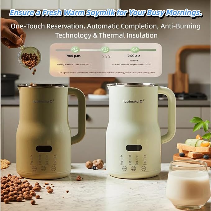 8-in-1 Automatic Nut Milk Maker Blender 40.6oz Homemade Almond Oat Coconut Soy Plant-Based &amp Non-Dairy Milks Soybean Machine with Delay Start Keep Warm Self-Cleaning &amp Boil Water Funct