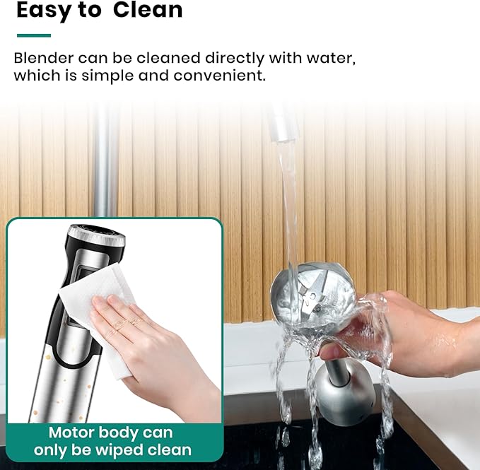 1800W Immersion Blender Handheld 4-in-1 Hand Blender Stick for Ice Crushing Smoothie Baby Food Soup 8 Speed Hand Mixer Turbo Boost Stainless Steel Blade with Whisk Chopper Beaker