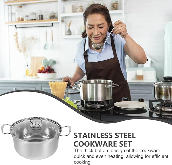 GLEAVI 3-Piece Stainless Steel Cookware Set Includes Soup Pot Milk Pot and Frying Pan Sturdy Kitchen for Household Use Versatile Multi-functional Cookware Set