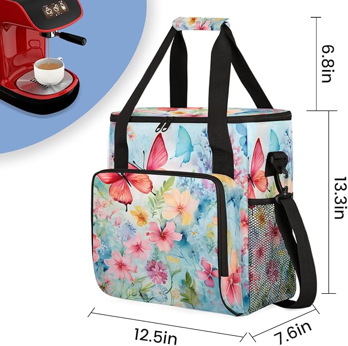 Abstract Butterfly Coffee Maker Carrying Bag Watercolor Butterfly Travel Storage Bag Compatible with K-Mini or K-Mini Plus Single Serve Coffee Brewer Carrying Case with Pockets &amp Shoulder Strap