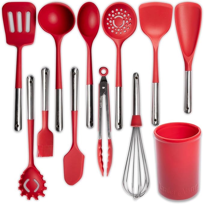 Larder &amp Vine 20 Piece Cookware Set (Cabernet) | Dutch Oven Utensil Set Saucepan and Trivets