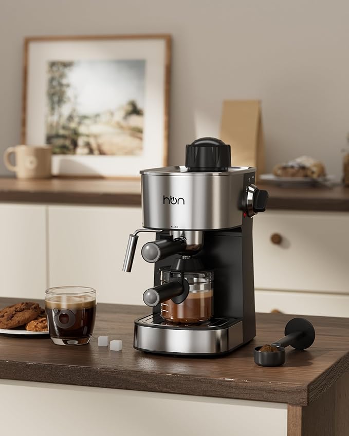 HBN Espresso Machine 3.5Bar Cappuccino &amp Latte Maker 2-4 Cup Stainless Steel Coffee Machine with Milk Frother 800W Espresso Machine Maker with Steamer Compact Coffee Maker for Home and Office