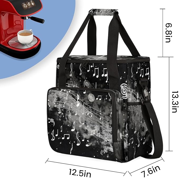 Beat Notes Coffee Maker Carrying Bag Active Music Symbol Travel Storage Bag Compatible with K-Mini or K-Mini Plus Single Serve Coffee Brewer Carrying Case with Multiple Pockets &amp Shoulder Strap