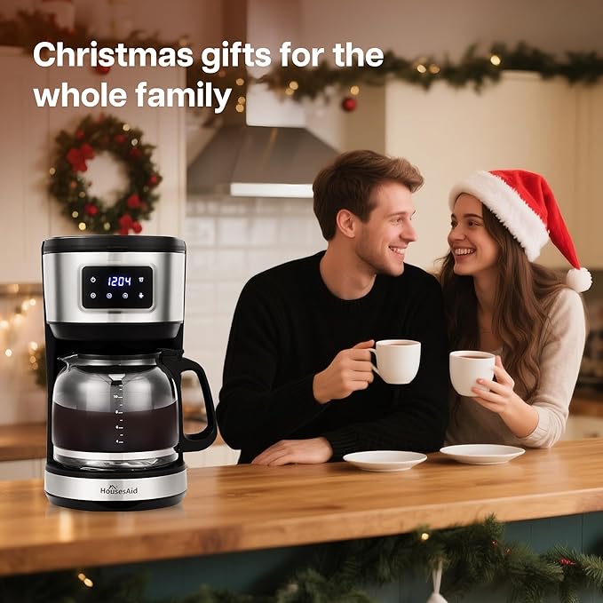 12 Cup Programmable Coffee MakerTouchscreen Drip Coffee Maker-12 Cup Keep-Warm Function Auto Shut-OffStainless Steel ConstructionPermanent FilterIdeal for Home and Office Use