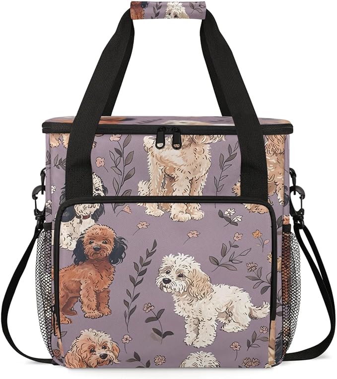 Adorable Dogs Coffee Maker Travel Bag for Keurig K-Mini/K-Mini Plus Insulated Waterproof Tote with Pockets for K-Cup Portable Single-Serve Brewer Case