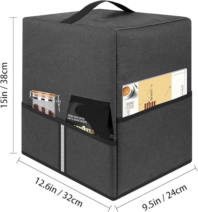 Heavy-Duty Elastic Oxford Dust Cover for Ninja CM300 CM371 CM400 CM401 CM407 Coffee Makers with Pearl Cotton Protective Liner &amp Storage Bag 12.6x9.5x15 Dark Grey