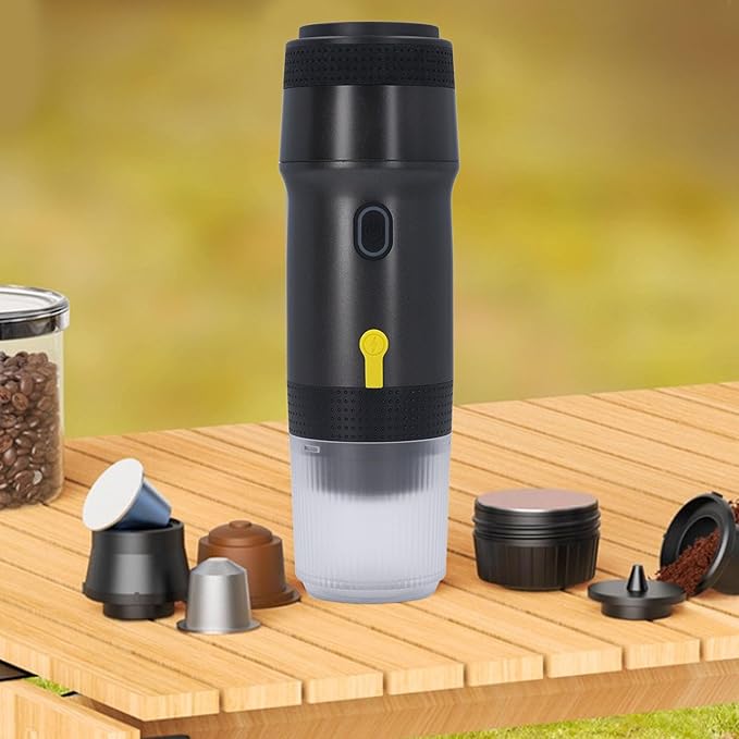 Asixxsix Portable Espresso Machine USB Rechargeable Cordless Small Travel Coffee Maker 20Bar Self Heating Espresso Coffee Machine for Coffee Capsules Ground Coffee Travel Camping