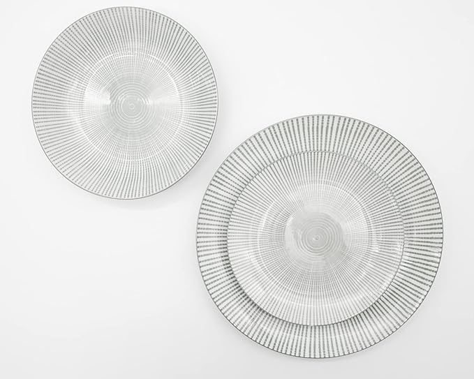 Godinger Dinnerware Set with Dinner Plate Salad Plate and Soup Bowl Laura Grey Porcelain 12 Piece Set