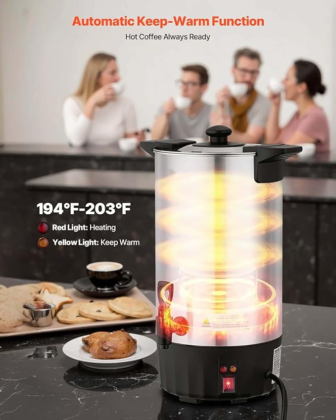 Coffee Urn 60 Cup 9L Stainless Steel Hot Beverage Dispenser Quick Brew Coffee Maker for Catering Parties Church Office Dripless Spigot
