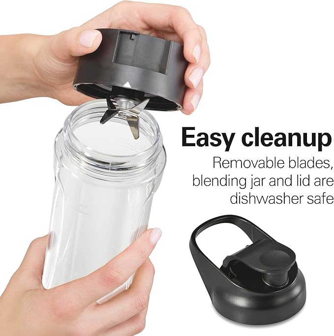 Hamilton Beach Go Sport Portable Blender For Smoothies With 20 Oz. Blend-In Personal Travel Jar 600 Watt Motor And Stainless Steel Blades For Powerful Blending Performance Black (51143G)