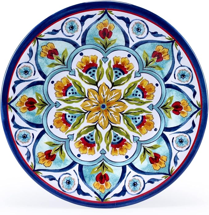Melamine Dinnerware Sets 12Pcs Durable Plates and Bowls for 4 Lightweight Dishes Dinnerware Sets for Indoor and Outdoor Use Dishwasher Safe BPA free (Retro Style)
