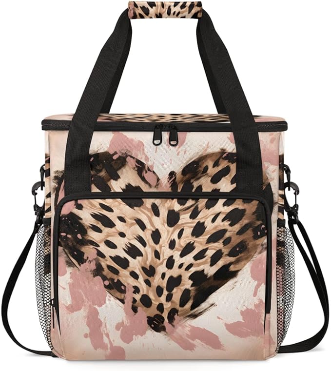 Leopard Heart Coffee Maker Carrying Bag Portable Travel Storage Tote Bag Compatible with K-Mini or K-Mini Plus Single Serve Coffee Brewer Carrying Case with Multiple Pockets &amp Shoulder Strap