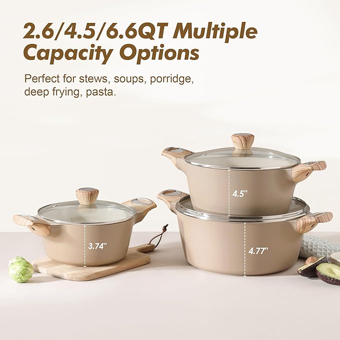 SENSARTE 17 Piece Ceramic Pots and Pans SetDishwasher ＆ Oven SafeSENSARTE 4.5QT Ceramic Nonstick Stock Pot with LidPFOA PFAS PTFE Free