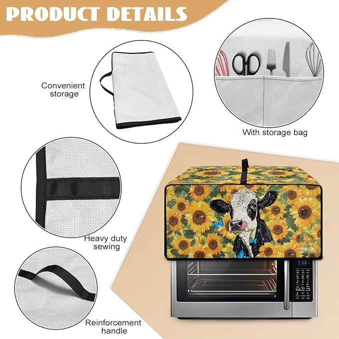 Doojoayie Yellow Toaster Oven Cover Universal Fit Kitchen Appliance Dust Protector 4 Slice Toaster Cover Polyester Fabric Kitchen Appliance Dustproof Protector Cow Print
