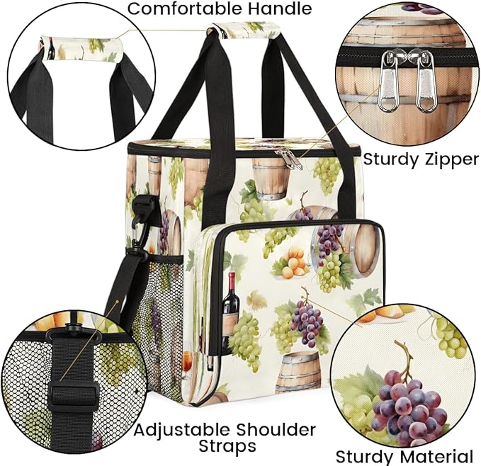 Red Wine Grapes Coffee Maker Carrying Bag Compatible with K-Mini or K-Mini Plus Portable Single Cup Coffee Maker Case with Pockets for K Cup Pods
