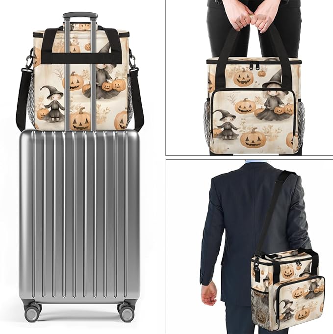 Pumpkin Halloween Witch Coffee Maker Carrying Bag Travel Storage Bag Compatible with K-Mini or K-Mini Plus Single Serve Coffee Brewer Carrying Case with Multiple Pockets &amp Shoulder Strap