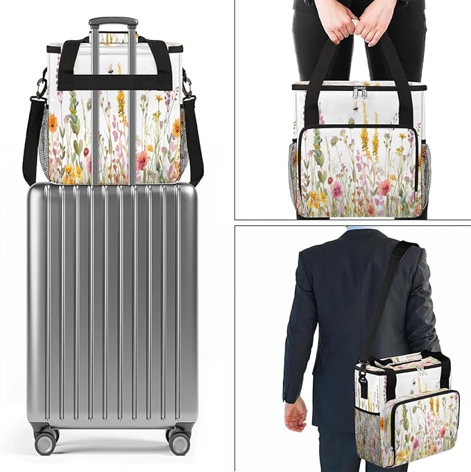 Flowers Watercolor Summer Coffee Maker Carring Bag Travel Carrying Storage Tote Bag Compatible Portable Single Serve Coffee Brewer Case with Pockets for K-cup Pods