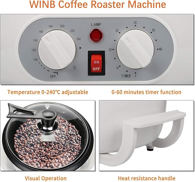 WINB Coffee Roaster Machine for Home Use 110V Household Electric Coffee Bean Roaster with Timer Roasting Machine Peanut Bean Home Coffee Roaster