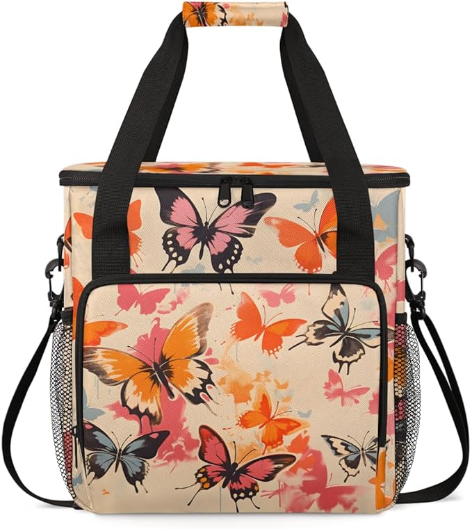 Watercolor Butterfly Coffee Maker Carrying Bag Abstract Butterfly Travel Storage Bag Compatible with K-Mini or K-Mini Plus Single Serve Coffee Brewer Carrying Case with Pockets &amp Shoulder Strap