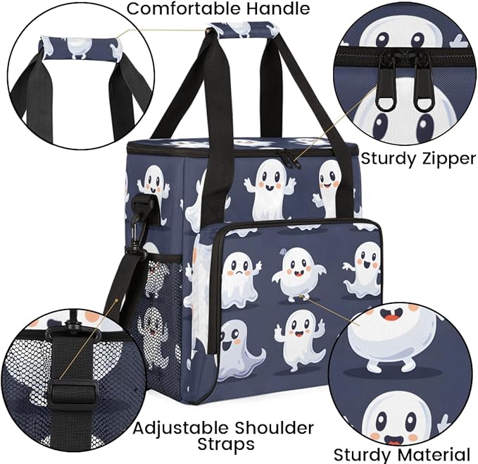 Cartoon Halloween Ghosts Coffee Maker Carrying Bag Travel Storage Bag Compatible with K-Mini or K-Mini Plus Single Serve Coffee Brewer Carrying Case with Multiple Pockets &amp Shoulder Strap