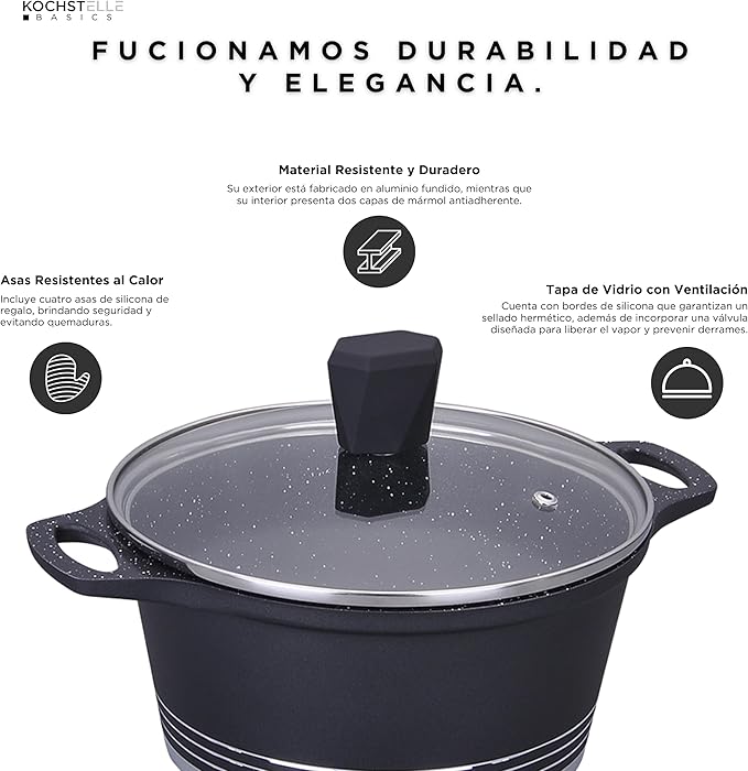 Non Stick Cookware Set Marble 13Pieces Black Kochstelle Basics… (Black)
