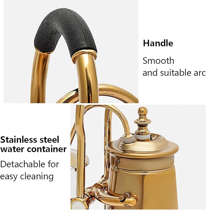 Coffee Maker Vacuum Brewing System Coffee Pot Vintage Gold Siphon Coffee Pot Coffee Maker with Elegant Double Ridge Stand and Tee Handle 13.53 oz (Gold)