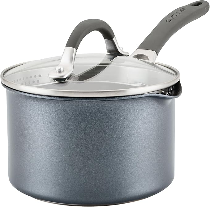 Circulon A1 Series with ScratchDefense Technology Nonstick Induction Straining Sauce Pan with Lid 2 Quart Graphite