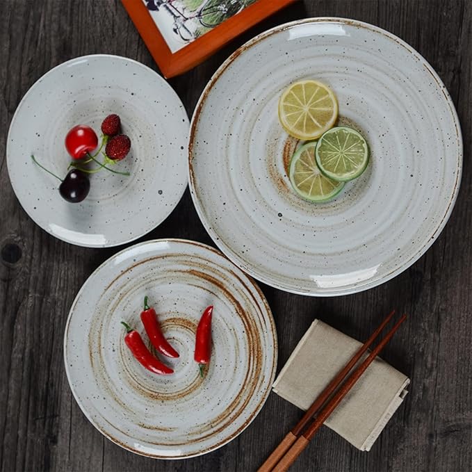 Dinnerware Sets Porcelain Bowls and Plates Sets Ceramic Dinnerware Set Retro 16 Pcs Stoneware Dishes Set for 4 Plate/Bowl Tableware Comb