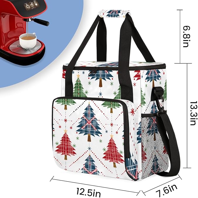 Bright Tree Christmas Coffee Maker Carrying Bag Portable Travel Storage Tote Bag Compatible with K-Mini or K-Mini Plus Single Serve Coffee Brewer Carrying Case with Multiple Pockets &amp Shoulder S
