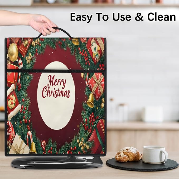 Kitchen Aid Mixer Cover Christmas Holly Xmas Stand Mixer Cover Compatible with 6-8 Quarts Stand Mixers Dust Covers with Zipper Pocket Foldable Washable Kitchen Aid Organizer Bag