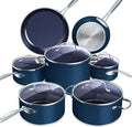 Nuwave Healthy Duralon Blue Ceramic Nonstick 12pc Cookware SetDiamond Infused Scratch-ResistantPFAS FreeDishwasher &amp Oven SafeInduction Ready &amp Evenly Heats Tempered Glass Lids Stay-Cool