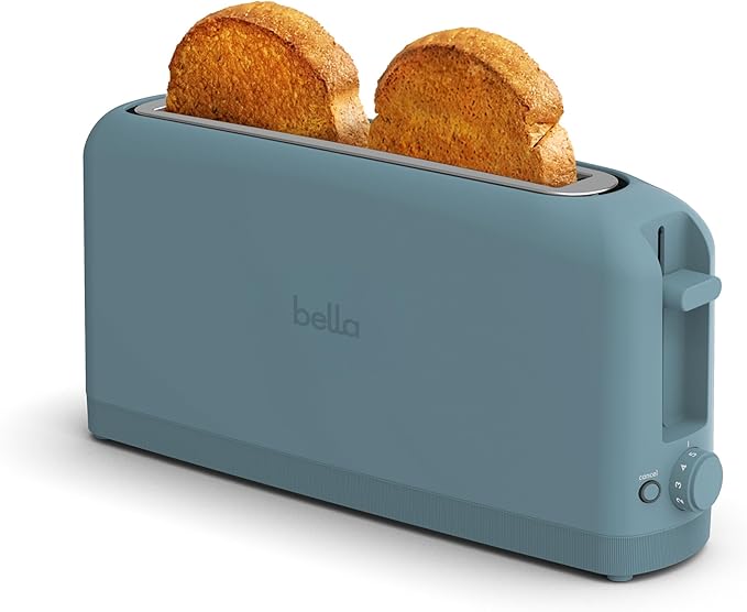 bella 2 Slice Slim Toaster Fits-anywhere™ Kitchenware 6 Setting Shade Control with Reheat &amp Cancel Buttons Fits Sourdough 10” Long Slot Anti Jam &amp Auto Shutoff 900 Watt Surf