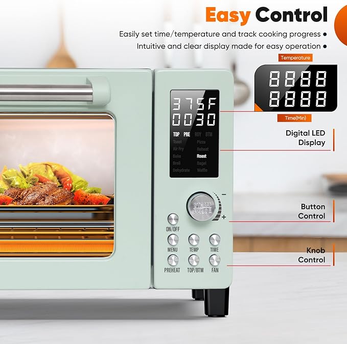 Nuwave Bravo Pro Smart 21QT Toaster Oven Air Fryer Combo Convection Oven Countertop 10 functions all in 1 with even &amp quick crisp technology 50-450°F 1800W Mint Green