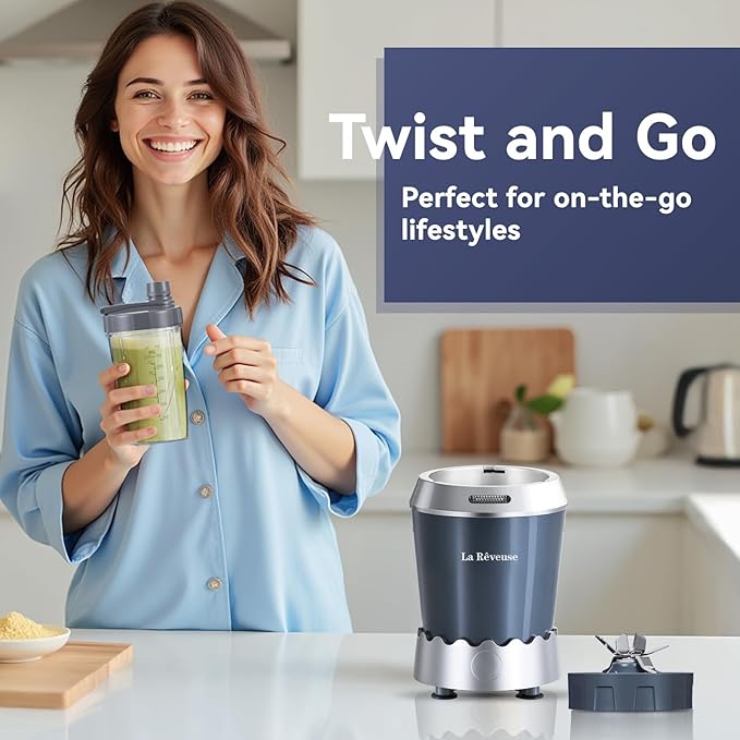 La Reveuse Personal Size Smoothie Blender Pro 1000W High Speed with 24oz To-Go Cup Ideal for SmoothiesProtein Shakes Frozen Drinks Food Prep Gray