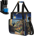 Light Night Scene Cat Flower Tree Coffee Maker Carring Bag Travel Carrying Storage Tote Bag Compatible with Keurig K-Mini or K-Mini Plus Portable Single Serve Coffee Brewer Case with Pockets