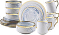 Fine China Artisan Marbled 16pc Dinner Set Blue with Gold