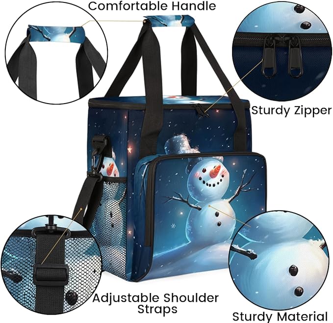 Christmas Snowman Coffee Maker Carrying Bag Dreamy Snowman Travel Storage Bag Compatible with K-Mini or K-Mini Plus Single Serve Coffee Brewer Carrying Case with Multiple Pockets &amp Shoulder Stra