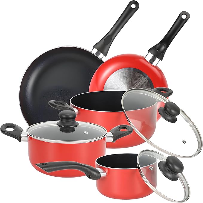 Nonstick Cookware Set 8-Piece Kitchen Pots and Pans Set Dishwasher &amp Oven Safe Induction Ready &amp Evenly Heats includes Frying Pans Sauce Pans and Stock Pot with Lids