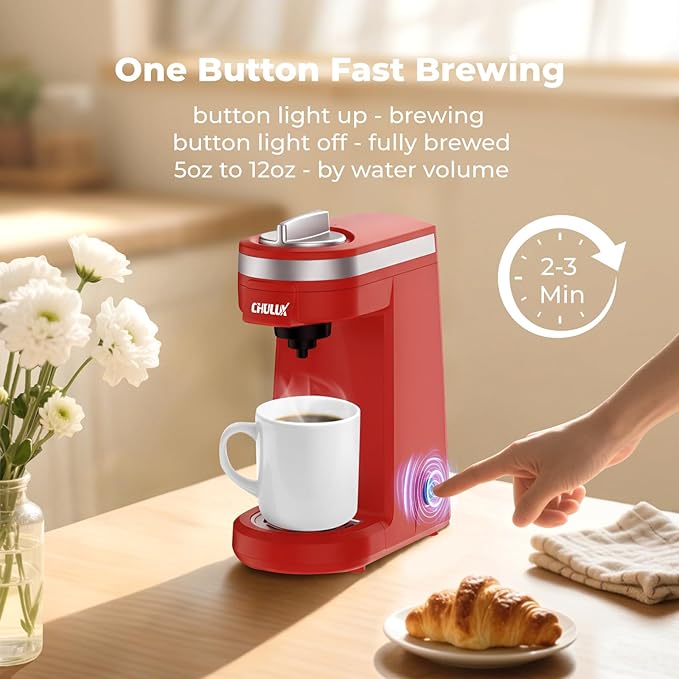 CHULUX Mini Coffee Maker for K Capsule Single Serve Coffee Maker for One Cup Americano Lightweight Pod Coffee Machine Red
