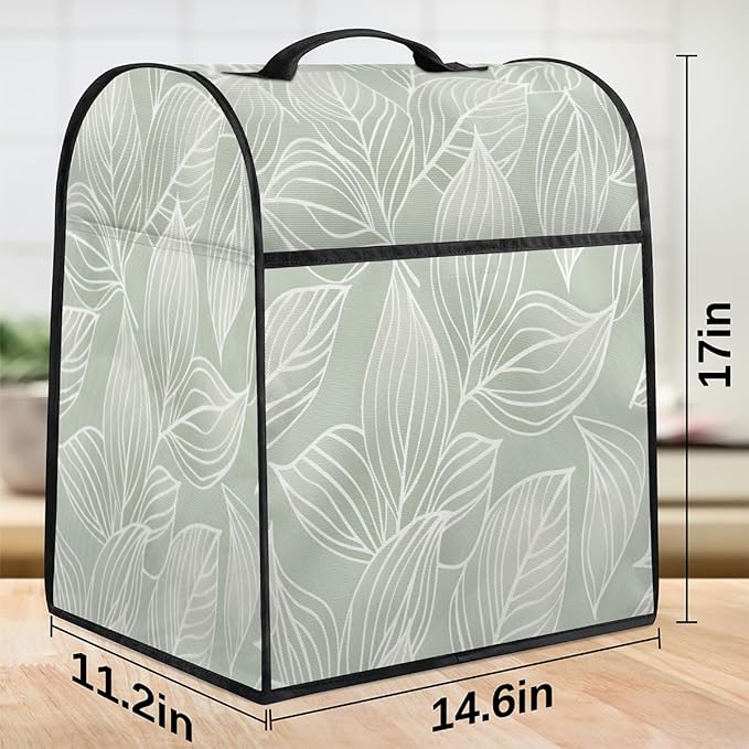 Kitchen Aid Mixer Cover Simple Pattern Green Stand Mixer Cover Compatible with 6-8 Quarts Stand Mixers Dust Covers with Zipper Pocket Foldable Washable Kitchen Aid Organizer Bag