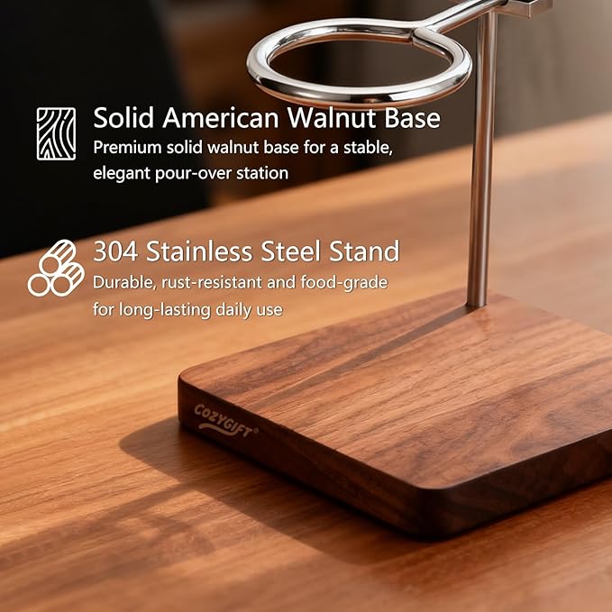 Pour Over Coffee Stand with Solid American Black Walnut Base Height Adjustable Coffee Dripper Stand Wooden Brewing Station for V60 Elegant Gift for Home Barista &amp Kitchen Décor