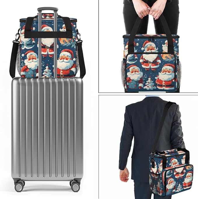 Xmas Santa Claus Coffee Maker Carrying Bag Colorful Santa Claus Travel Storage Bag Compatible with K-Mini or K-Mini Plus Single Serve Coffee Brewer Carrying Case with Pockets &amp Shoulder Strap