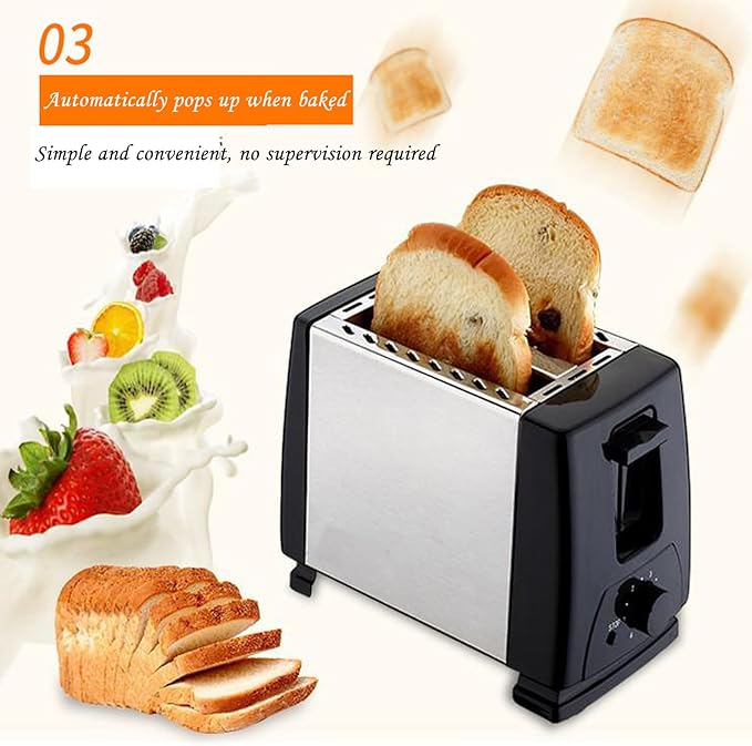 2- Slice Extra-wide Slot Toaster 7 Toast Settings Slide-out Crumb Tray for Bagels Waffles Specialty Breads Pastries Snacks Black and Stainless Steel