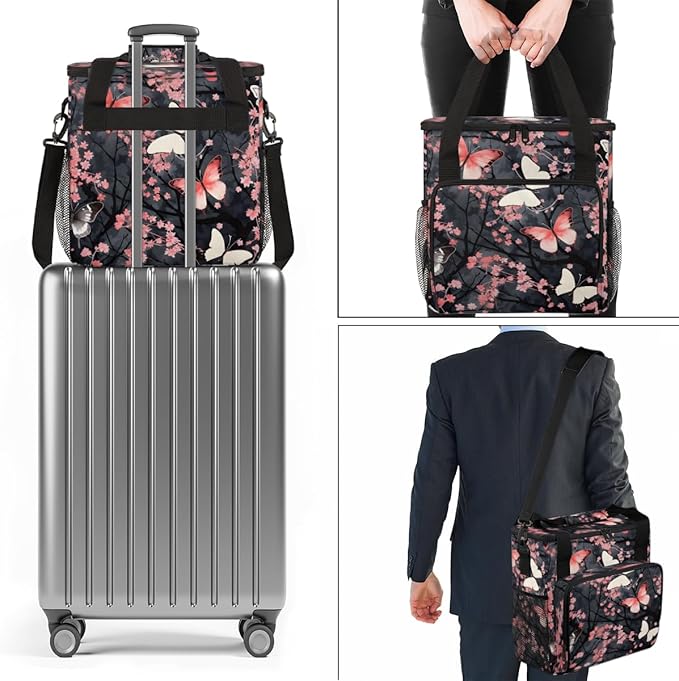 Abstract Butterfly Coffee Maker Carrying Bag Artistic Butterfly Travel Storage Bag Compatible with K-Mini or K-Mini Plus Single Serve Coffee Brewer Carrying Case with Pockets &amp Shoulder Strap